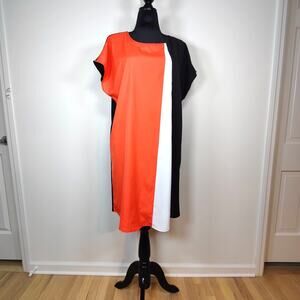 Emery Rose Colorblock Shift Dress 1X‎ Coral Black White Minimalist Lagenlook